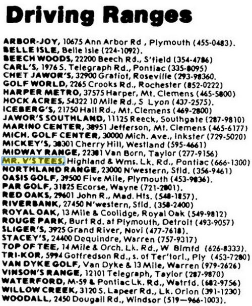 Mr. Vs Tees Driving Range - April 1983 Nice List Of Ranges (newer photo)